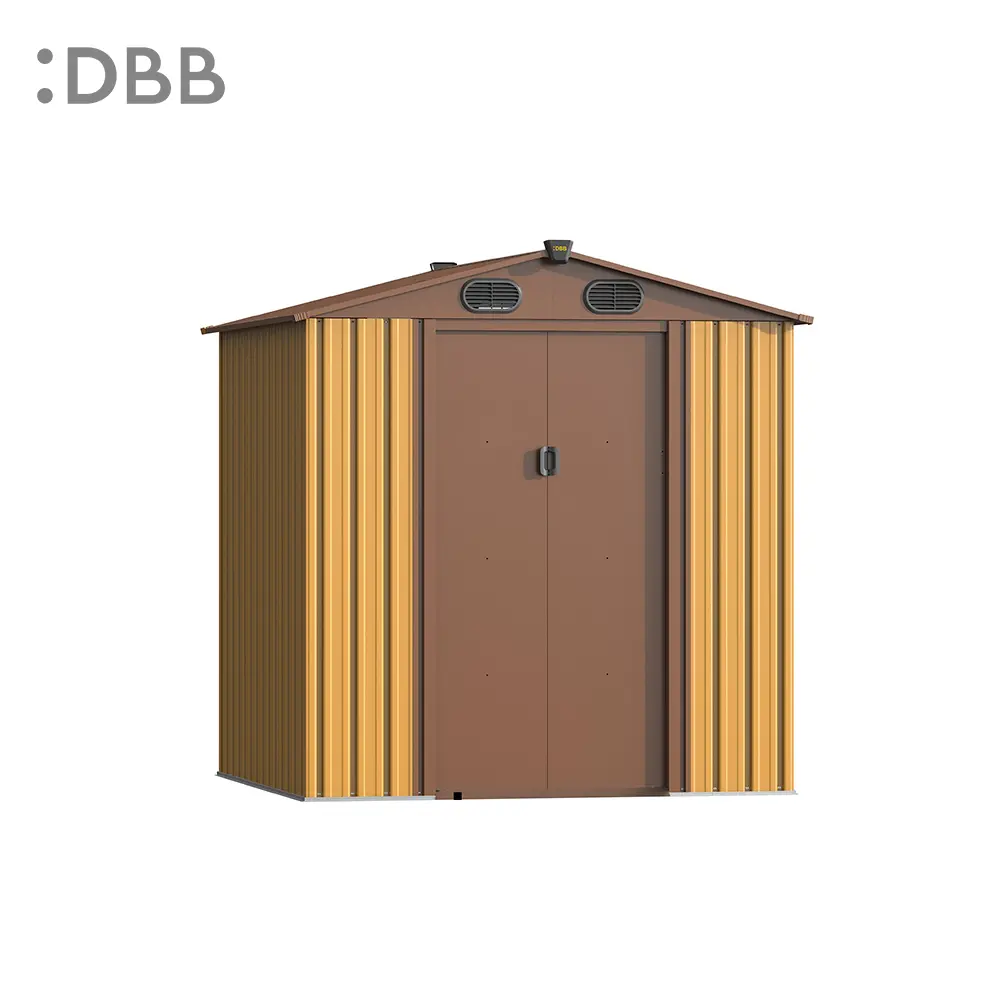 KingSuper series metal garden shed with Gable roof yellow brown