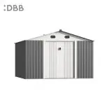 KingSuper series metal garden shed with Gable roof gray beige 10x10ft