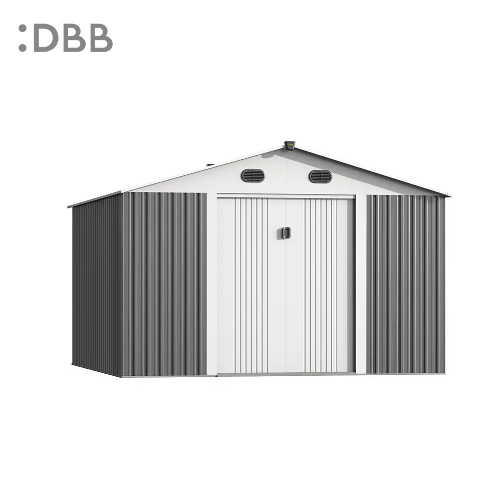 KingSuper series metal garden shed with Gable roof gray beige