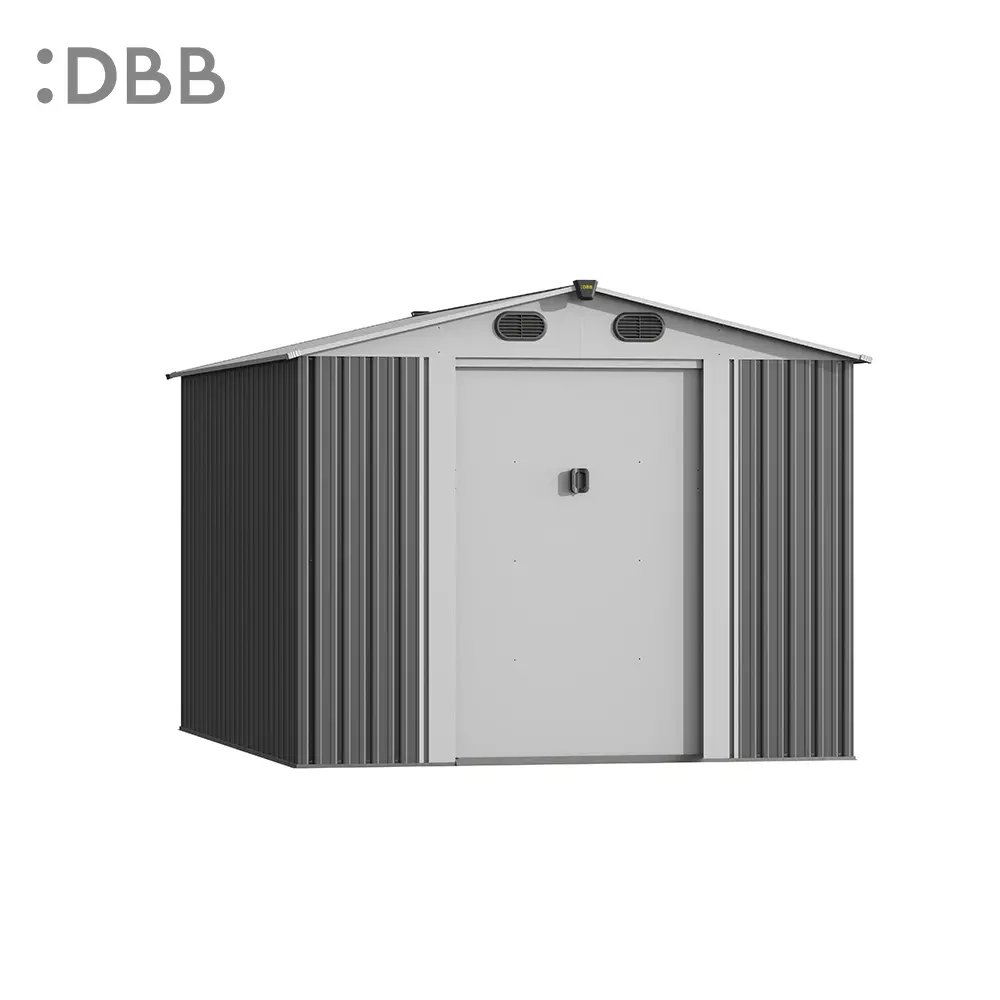 KingSuper series metal garden shed with Gable roof gray beige