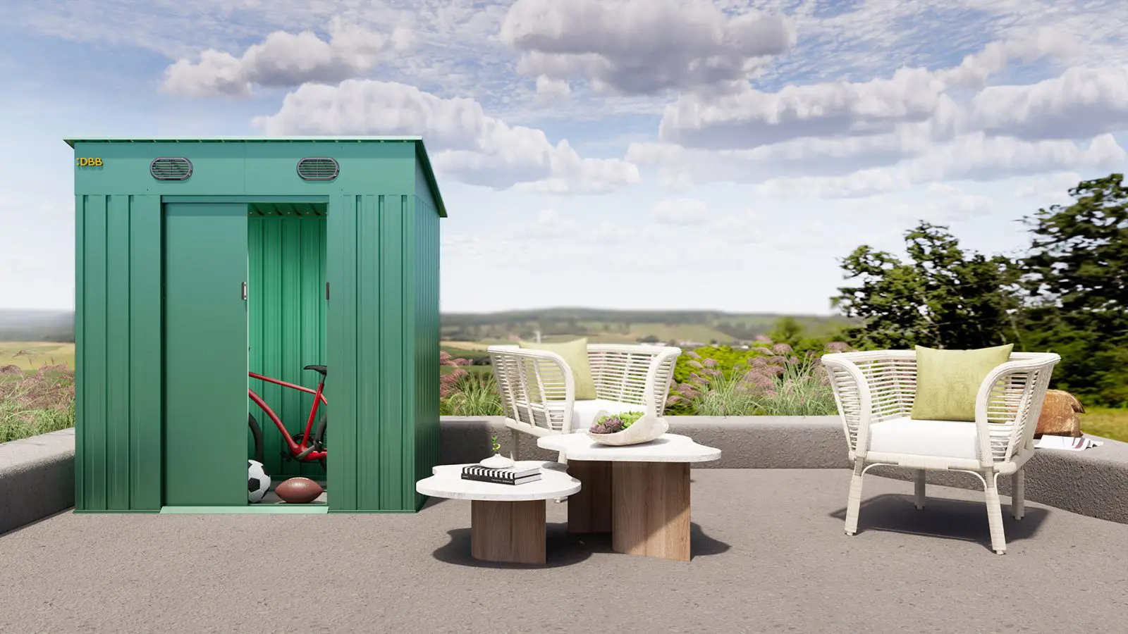 KingSuper series metal garden shed with Pent roof green2 6x4ft
