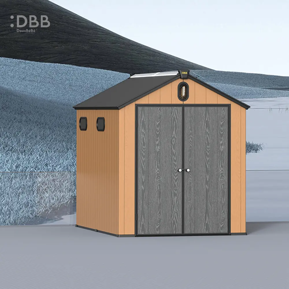Kingcenter series Intelligent Plastic Sheds with Gable roof Warm brown 6x10ft 2 1