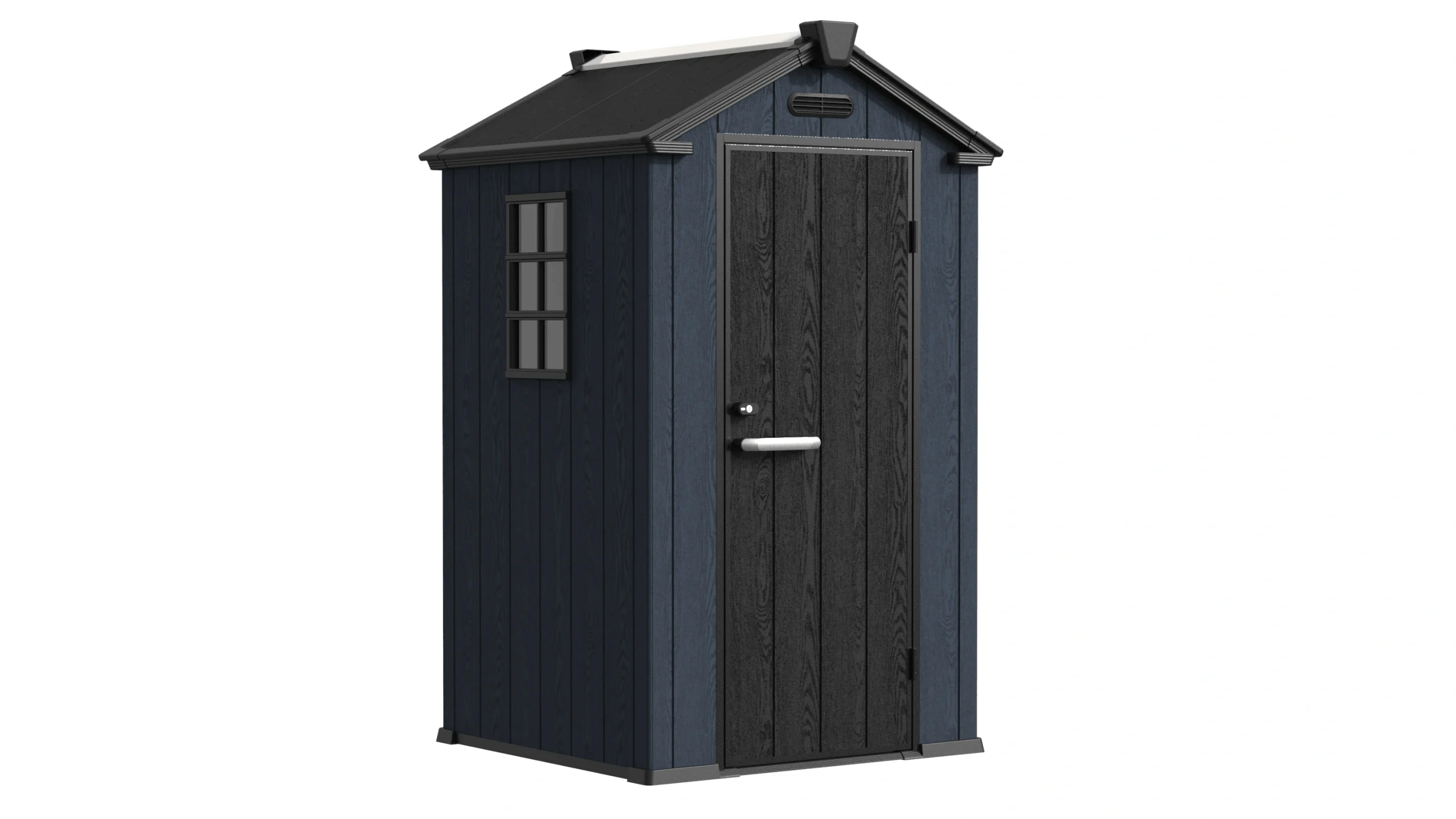 4' x 4' Shed With Gable Roof grid window navy blue