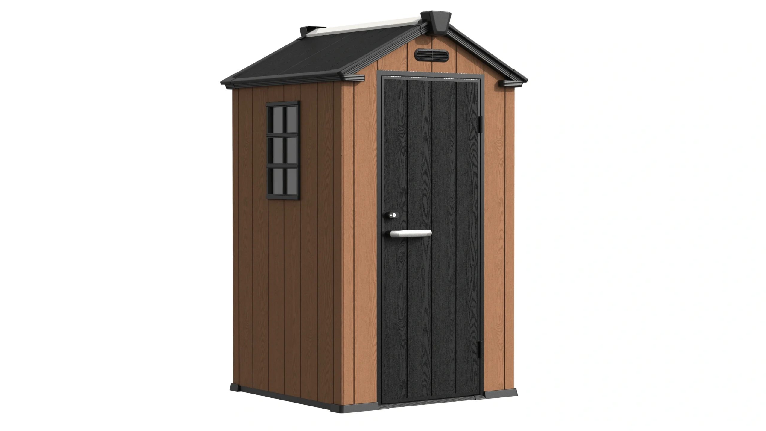 4' x 4' Shed With Gable Roof grid window teak brown