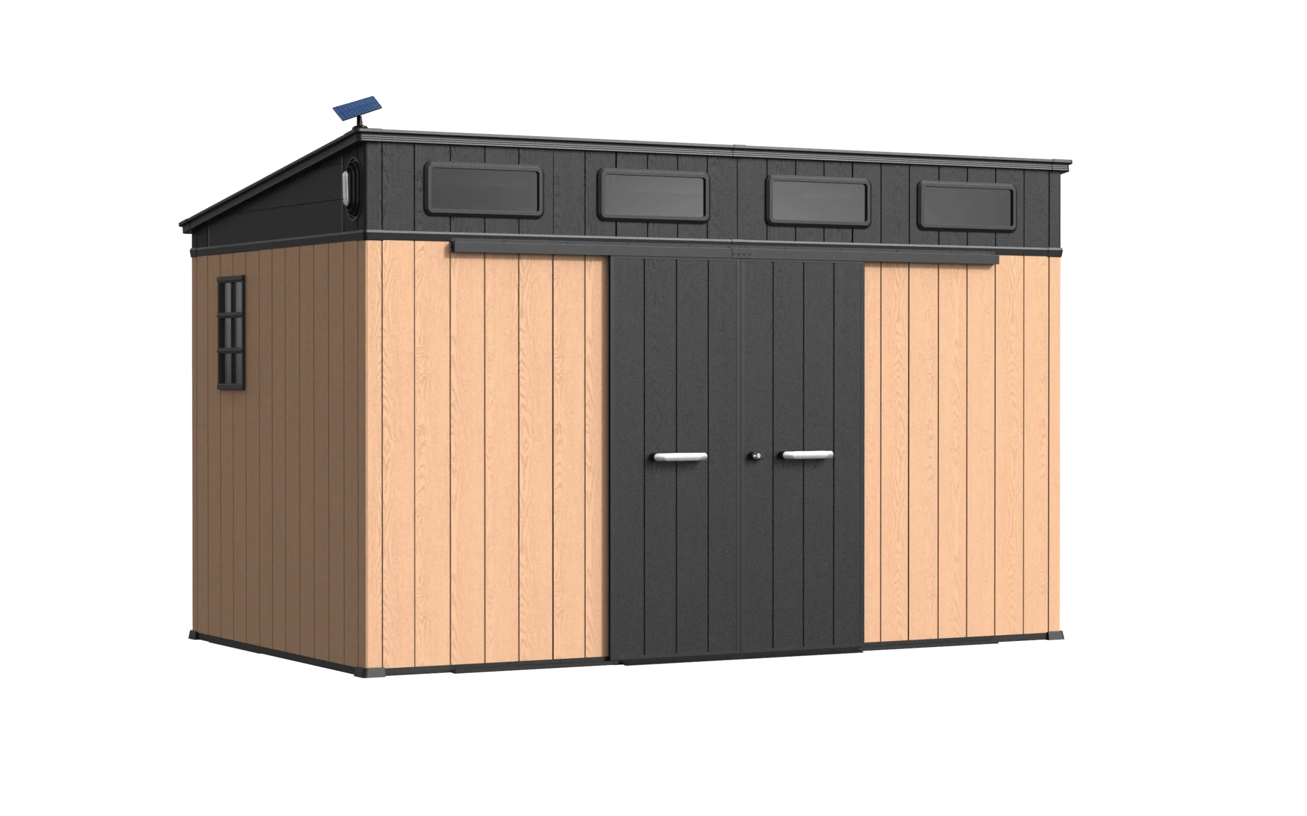 12‘ x 7’ Shed with Pent Roof and Grid Window natural oak