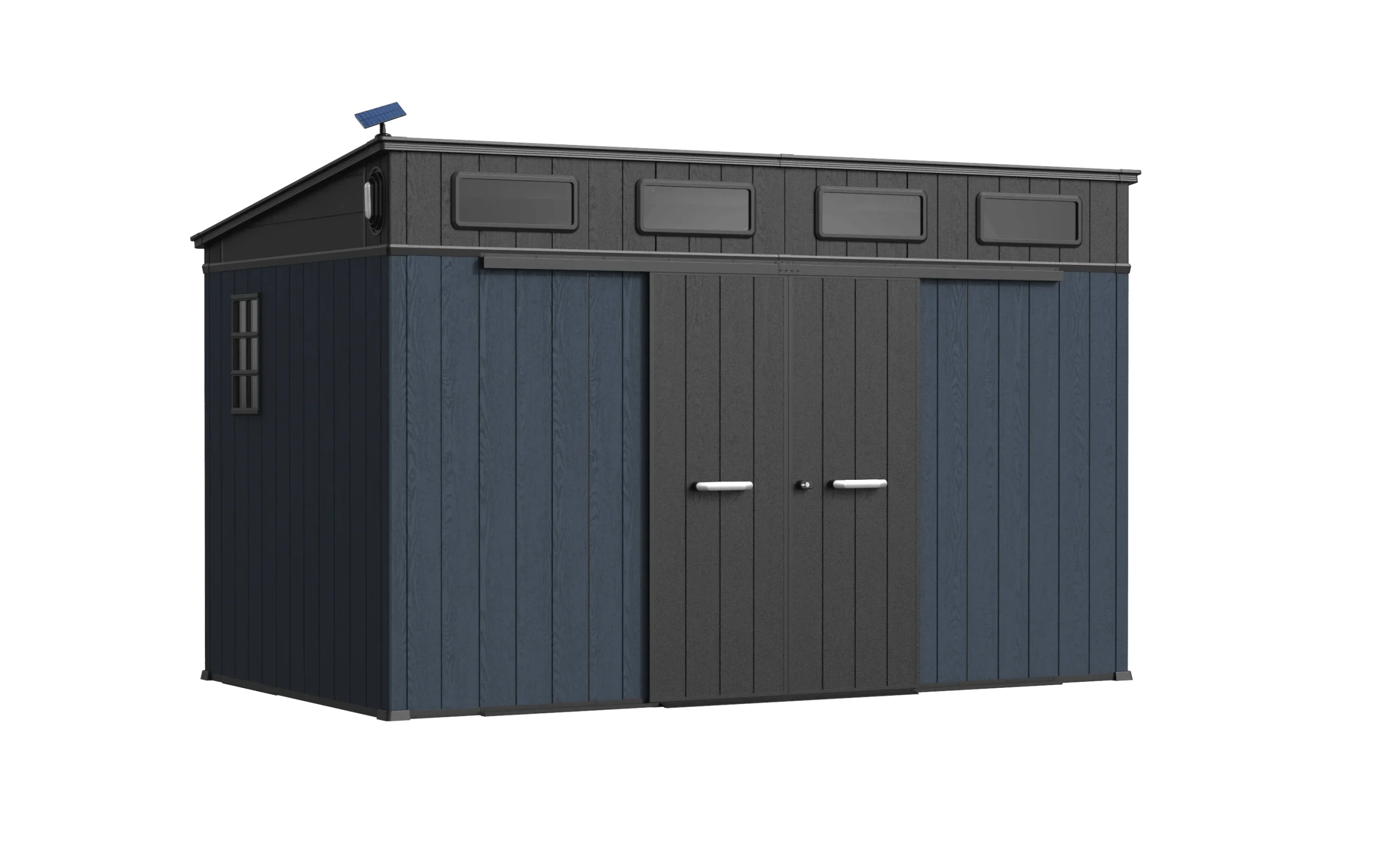 12‘ x 7’ Shed with Pent Roof and Grid Window navy blue