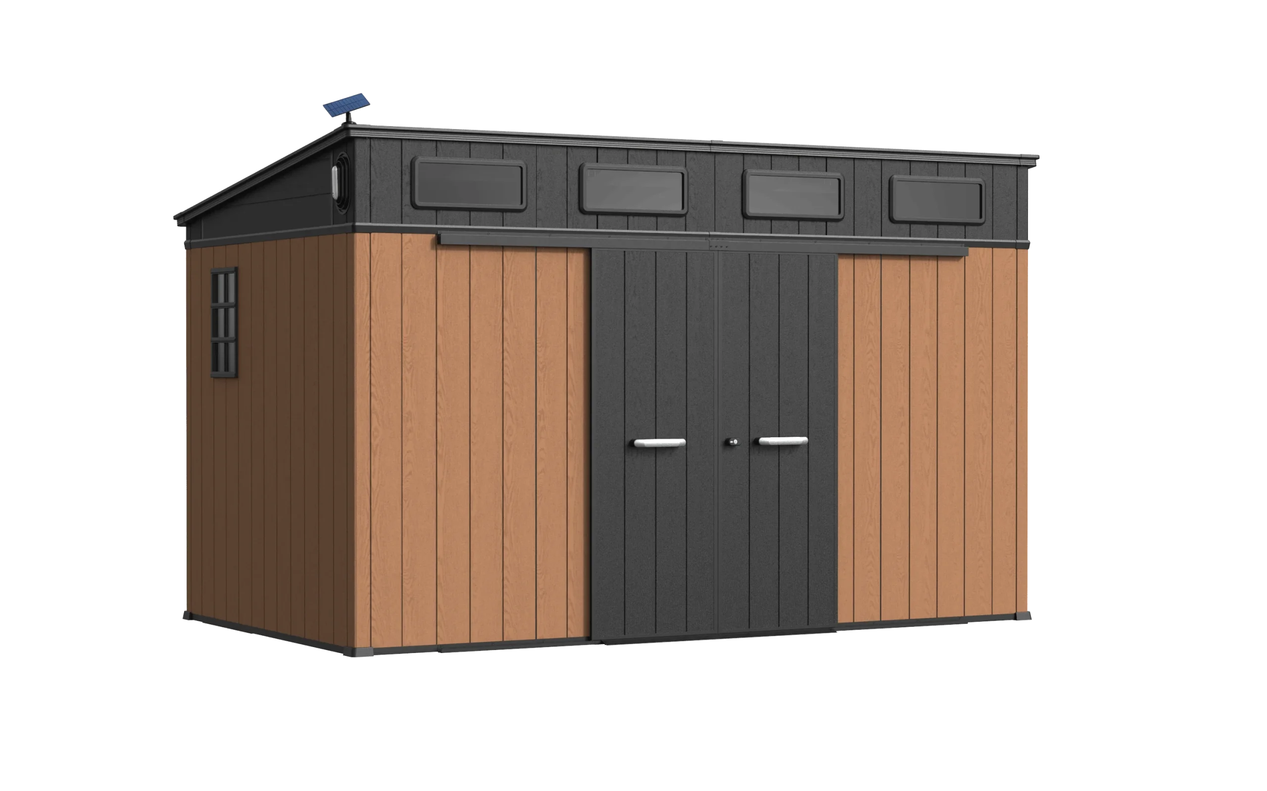 12‘ x 7’ Shed with Pent Roof and Grid Window teak brown
