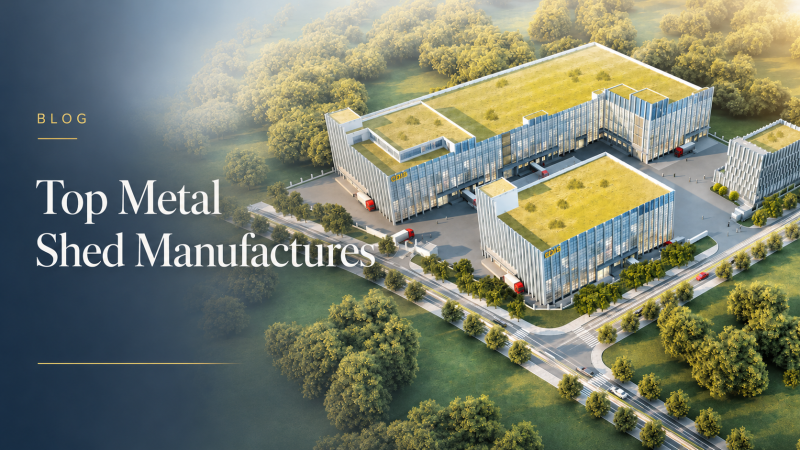 An aerial view of a metal shed factory